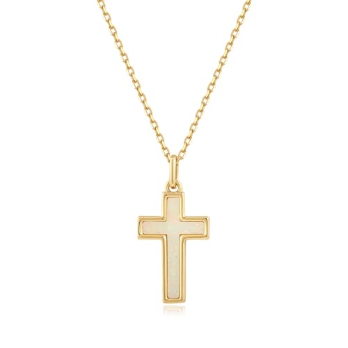 S.Leaf Cross Necklaces for Women 18K Gold Plated Cross Opal Pendant Charm Necklaces Jewelry Dainty Choker Created Opal Necklace Jewelry for Women Gifts for Valentines Day Mother Day (Gold)