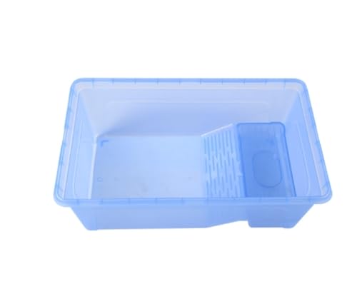 Tuyiutm 亀箱 半透明 給餌 観察 排水穴 階段 給餌 ペット用品 トレイ 日光浴 両生類 日光浴ラック付き 生態水槽 大型飼育箱 赤耳亀飼育タンク 小型水槽 (ブルー,M-31*24*14cm)