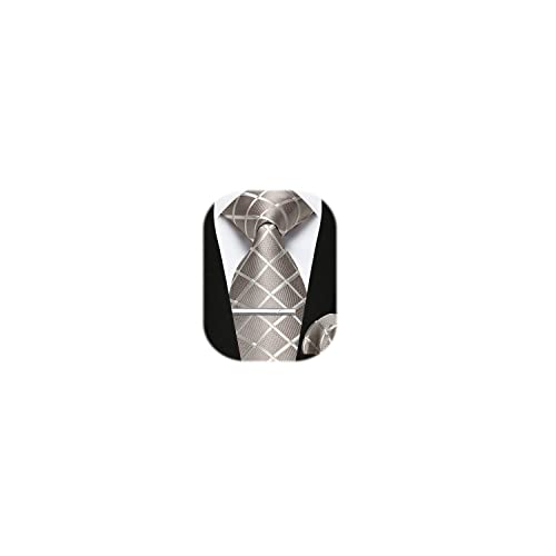 Image of Enlision Ties for Men Plaid Stripe Tie Handkerchief Woven Classic Formal Necktie Pocket Square Clip Set