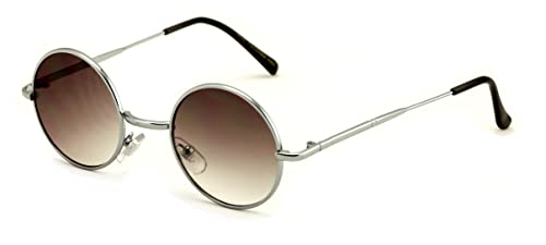 Casual Fashion Small Round Circle Thin Metal Frame Unisex Sunglasses Lennon (Silver - gradient lens)