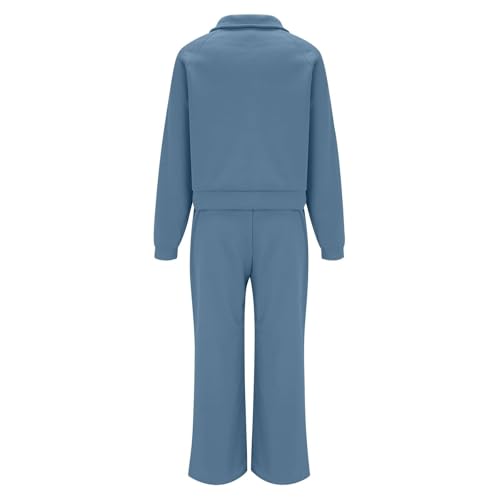 Womens 2 Piece Sweatsuits Set Long Sleeve Crewneck Pullover Tops High Waisted Pants Set Tracksuit with Pockets2