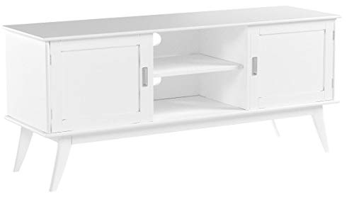 Simpli Home Draper SOLID WOOD Universal Low TV Media Stand, 60 inch Wide, Modern Industrial, Living Room Entertainment Center, Shelves, Cabinets, for Flat Screen TVs up to 70", White