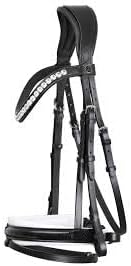 English Bridle Headstall Reins Leather Cowhide Genuine Horse Crossover Crossunder Raised Fancy Stitched Laced All Purpose Jumping Dressage Rubber Crystal Adjustable Browband Size:Full-Cob, M78