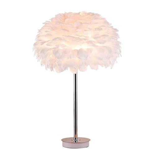 Lámpara de mesa, lámpara de mesita de noche, lámpara de mesita de noche, pantalla de plumas, lámpara de dormitorio, lámpara de escritorio de hierro forjado de madera creativa nórdica para dormitorio,