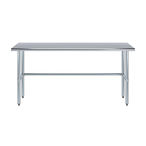 Image of AmGood Stainless Steel Work Table Open Base | Metal Work Bench (Stainless Steel Table Open Base, 72 inch Long x 14 inch Deep)