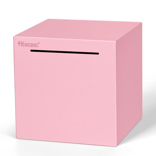 Hicocool Piggy Bank for Adults Must Break to Open, Unbreakable Stainless Steel Money Saving Box (Pink, Palm Size)