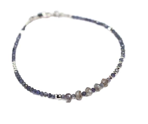 Bracelet iolite labradorite perles rondelles facettées 2-4mm bijoux stacking unisexe