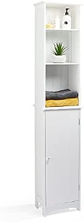 VonHaus Tall Bathroom Cabinet - Large White Storage Cupboard - Floor Standing Tallboy Unit w/ 6 Adjustable Height Shelves - Narrow Shaker Style Storage for Bathroom, Kitchen, Living Room & Hallway