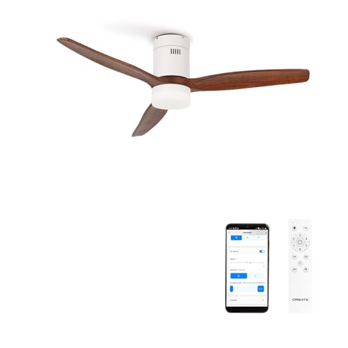 CREATE / WINDCALM NATURAL WOOD M/Ventilador de techo con luz blanco aspas madera oscura con Wifi y mando / 40W, Temporizador, Ø132 cm, 6 velocidades, 3 temperaturas de luz, función verano-invierno
