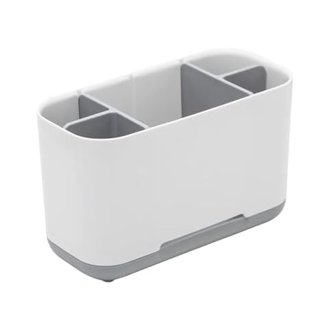 Yuraku Toothbrush Holder with Two Adjustable Dividers, Plastic Bathroom Toothpaste Holder, Multi-Functional Electric Toothbrush Holder for Vanity,Sink,Countertop, Gray/White Cover