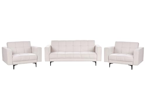 Conjunto de sala de estar 3 plazas 2 sillones reclinables 3 posiciones respaldo clic-clac blanco crema Alnes