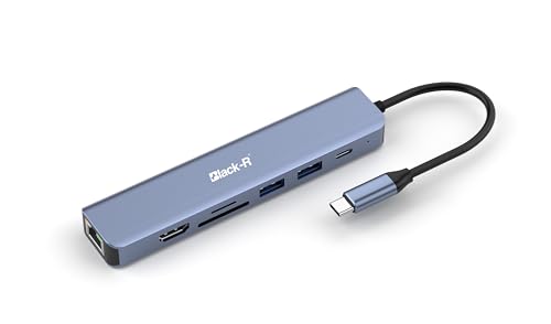Image of Black-R Amazon Multiport 7-in-1 USB C Hub with 4K HDMI Compatible for USB C Laptops and Other Type C Devices MacBook Pro M1 M2 M3 M4 (rj45 1Gbps, 100W PD Data, 2 USB A 5Gbps, TF /SD Card Reader