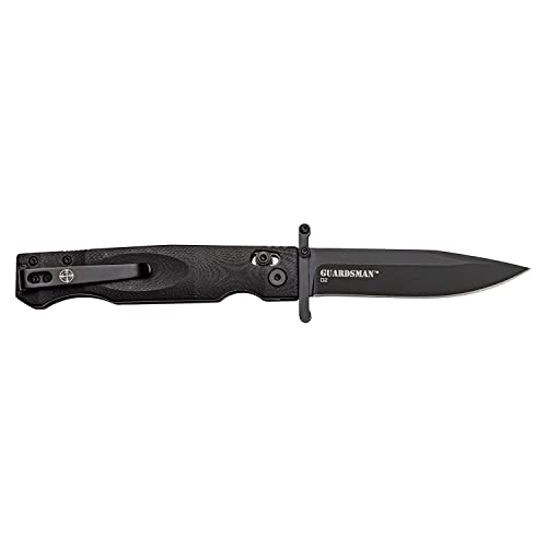 Elite Tactical - Manual Folding Knife W/ Rapid Lock - Guardsman - Fine Edge Drop Point Blade, D2 Steel, Ball Bearing Pivot, Retractable Guard, G10 Handle W/ Deep Carry Pocket Clip, Edc, Et-Fdr012Bk #TOP2