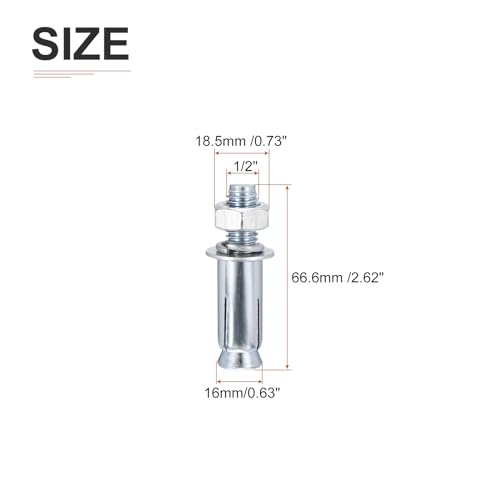 1234 x 2-1434 hex nut sleeve anchors - 4pack - good for concrete dry brick block walls - carbon steel - silver