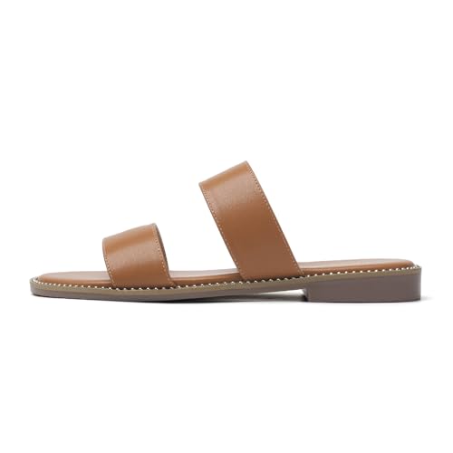Image of Tilocow Women's Flat Sandals Two Strap Summer Dressy Studded Slide Sandals Open Toe Cute Casual Slip on Comfort Shoes for Beach Travel Daily Wear
