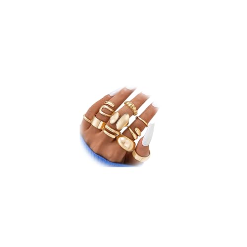 BelleVive Conjunto de 10 Anillos de Oro para Mujeres, Resistente al Deslustre, Anillos Gruesos y Apilables de 18 Quilates, Conjunto de Anillos Llamativos para Mujeres, Anillos Sobresalientes