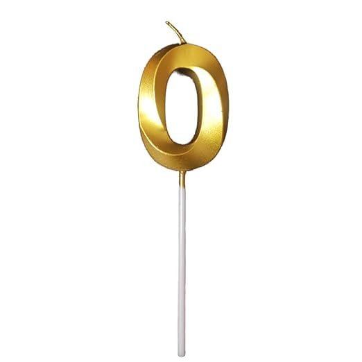 Image of Metallic Gold Number 0 Candle for Birthday, Anniversary & Surprise Parties