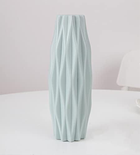 Vase de fleurs créatif incassable, forme géométrique en céramique, vase en plastique pour décoration de chambre (bleu poudré, fin) Cover