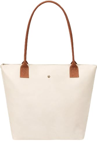 Image of KIKFIT Women's Waterproof Nylon Tote Bag Large Capacity Foldable Travel Shopper (Cream)