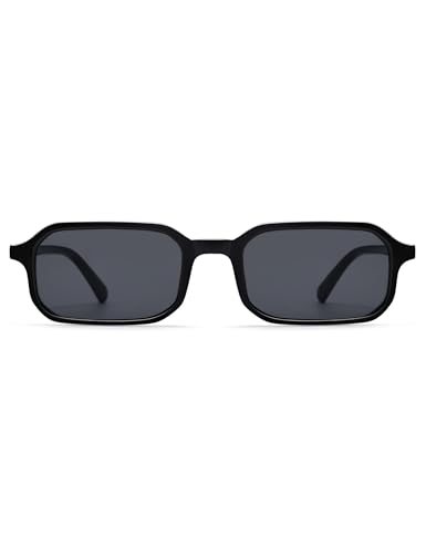 Appassal Retro Skinny Rectangle Sunglasses for Men Women 90s Narrow Sunnies Vintage Thin Frame AP3740 Black/Grey