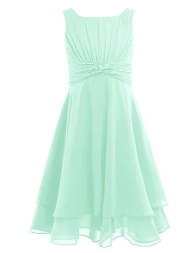 IEFIEL Vestido Corto de Fiesta para Niña Vestido sin Manga de Elegante Gasa Plisado Sólido Vestido de Graduación Boda Comunión Partido 4-16 Años A Verde 10 años