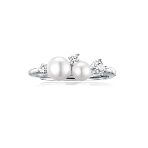 Bague femme argent 925 réglable avec perles et zircone brillant