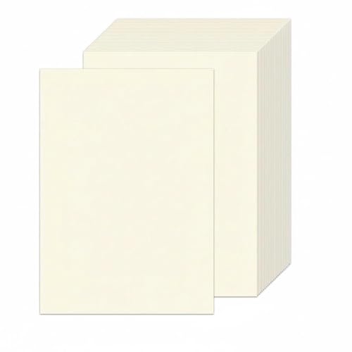 Kievano 50 hojas de papel de color blanco natural, A4, 250 g/m², cartón fotográfico para manualidades, crema A4, papel grueso para hacer tarjetas, invitaciones, álbumes de recortes y manualidades