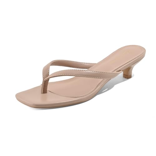 Image of Women's Flip-Flops Kitten Heels Thong Sandals For Women Square Toe Slip On Fashion Summer Dress Sandals