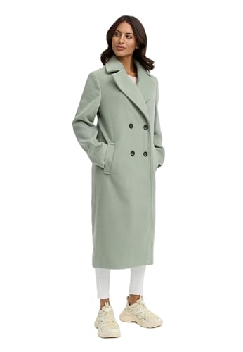 Navahoo Damen lange Übergangsjacke Mantel in Woll-Optik mit Reverskragen Sternlein 14 Smokey Mint Gr. XL