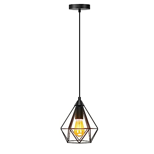 Suspension industrielle E27 cage blanche pour un salon rétro moderne