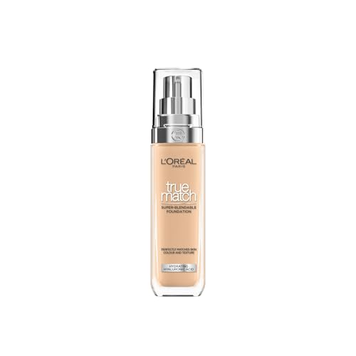 Base líquida True Match de L'Oreal Paris, para el cuidado de la piel con ácido hialurónico, SPF 17, disponible en 40 tonos, subtono cálido de 3.D/3.W, 30 ml