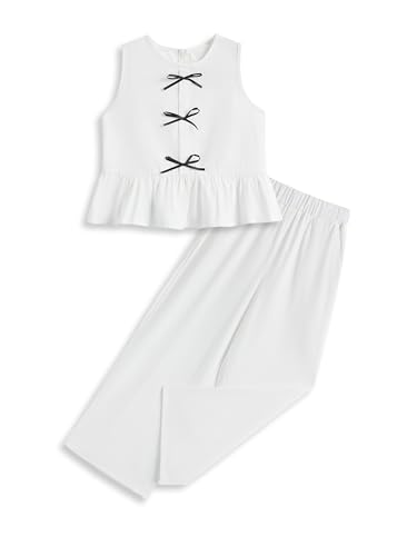 Image of Girls' Clothing Sets Sleeveless Bow Crop Top Wide Leg Linen Pants 2026 Summer Outfits Cute Kids Clothes