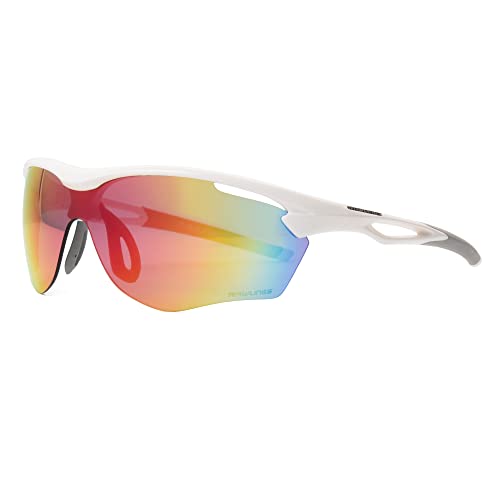 Rawlings Cleat Chaser Blade Sport Sunglasses for Men, Shiny White/Rainbow Mirror, 69mm