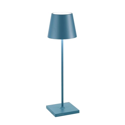 Zafferano, Poldina Pro Lampe, Kabellose, Wiederaufladbare Tischlampe mit Touch Control, Auch für den Außenbereich Geeignet, Dimmer, 2200-3000 K, Höhe 38 cm, Farbe Avio Blau