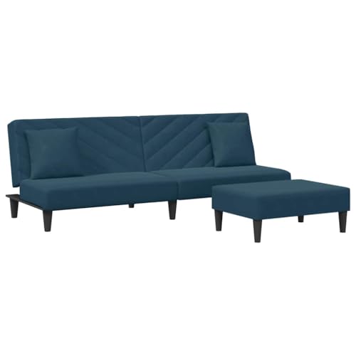 vidaXL Sofagarnitur 2-TLG., Schlafsofa mit Kissen Fußhocker, Klappbett Klappsofa mit Schlaffunktion, Bettsofa Sofabett Sofa Couch, Blau Samt