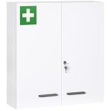 kleankin Botiquín de Pared de Acero de Primero Auxilios 55x18x60 cm Blanco