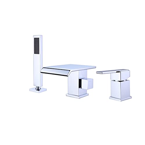 IUokLU Grifo Mezclador de Ducha de baño Moderno Grifo de Cascada con Ducha de 4 Orificios Grifo Mezclador de Ducha Cromado de 3 Orificios para bañera.,