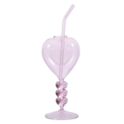 Cabilock Heart-Shaped Cocktail Glasses, Creative Martini Glasses Wine Glasses Romantic Juice Glasses Drinking Cup with Straw for Home Bar Wedding Barware Glassware Pink