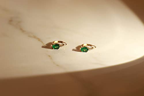 Gin & Grace 10K Yellow Gold Natural Zambian Emerald Earrings With Natural Diamonds For Women | Ethically, Authentically & Organically Sourced Oval-Cut Emerald Hand-Crafted Jewelry For Her | Emerald Earrings For Women #TOP3