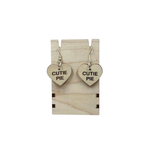 Heart-Shaped Wooden Cutie Pie Dangle Earrings, Valentine