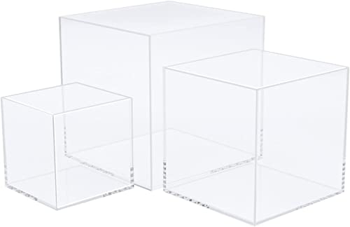 Cliselda Clear Acrylic Display Boxes, 5 Sided Cube (3 pcs), Display Case Plastic Box Perspex Stand, Dustproof Protection Showcase for Action Figures, Toys, Collectibles