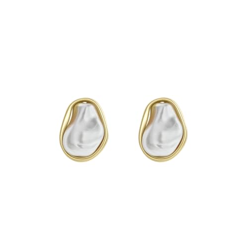 Gold/Silver Pearl Stud Earrings for Women Trendy Hypoallergenic Irregular Baroque Pearl Earrings Wedding Prom Formal Jewelry Gift