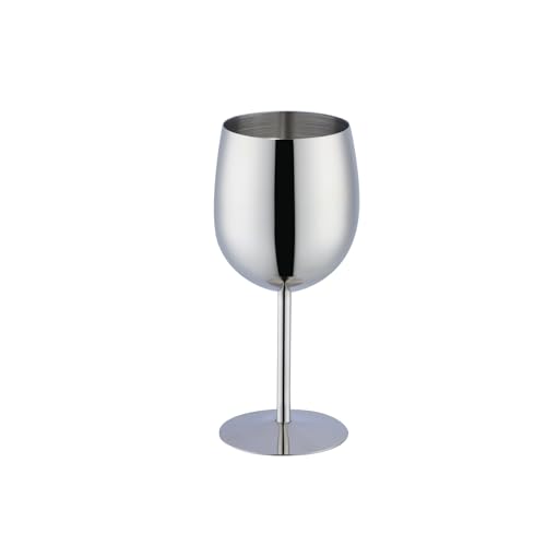 SBOMHS Verres à vin rouge avec pied - 1 verre à vin blanc - Environ 350 ml - En acier inoxydable 18/10 - Pour cocktails, champagne, whisky, bière - Argenté