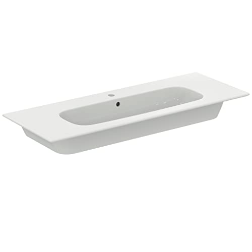 Ideal Standard - i.life A Waschbecken, rechteckig, 124 cm, mit Loch für Armaturen, mit Überlaufloch, Weiß