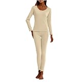Women Thermal Underwear Cozy Soft Base Layer Set Padded Bra Long Sleeve Padded Bra Tops Bottom Set Pajamas Long Johns