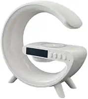 Luminária de mesa com carregador sem fio, alto-falante Bluetooth, despertador com função de simulação do nascer do sol (preto)