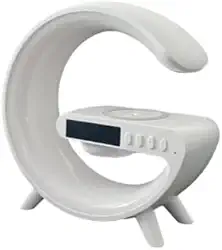 Luminária de mesa com carregador sem fio, alto-falante Bluetooth, despertador com função de simulação do nascer do sol (preto)