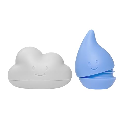 Image of Ubbi Muted Color Cloud and Droplet Silicone Bath Squeeze Toys for Toddlers and Baby, Fun Interactive Bath Time Accessory, Set of 2