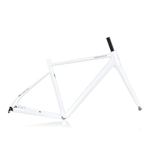 HWEVDHJ 41/44/47cm Road Bike Frameset 700C Aluminum Alloy Bikes Frame Disc Brake Frame Set Thru Axle 100mm/142mm with Carbon Fiber Fork(White,44cm)
