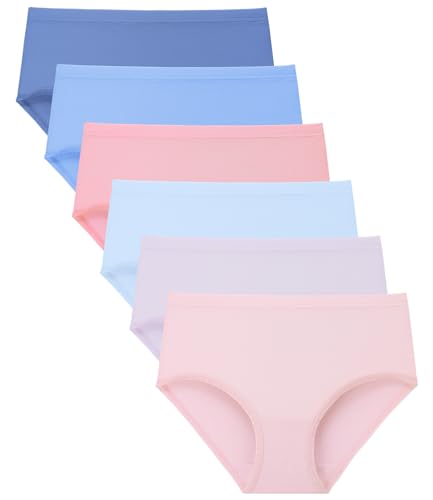 BAMBOO COOL Girls Underwear Breathable Moisture-Wicking 6-14Y Panties Lightweight Soft Solid Color Briefs 6 Pack